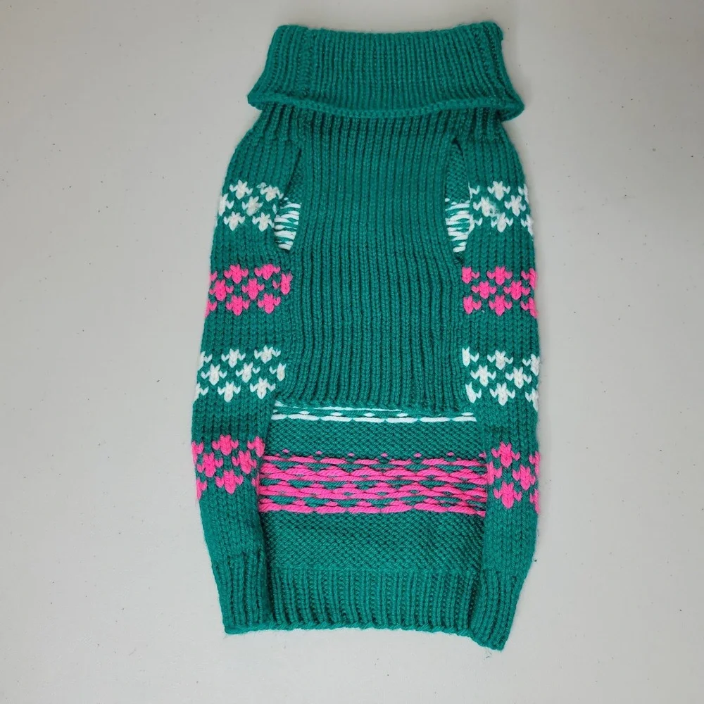Teal Turtle Neck Dog/Pet‎ Sweater ~ Fair Isle Pattern
